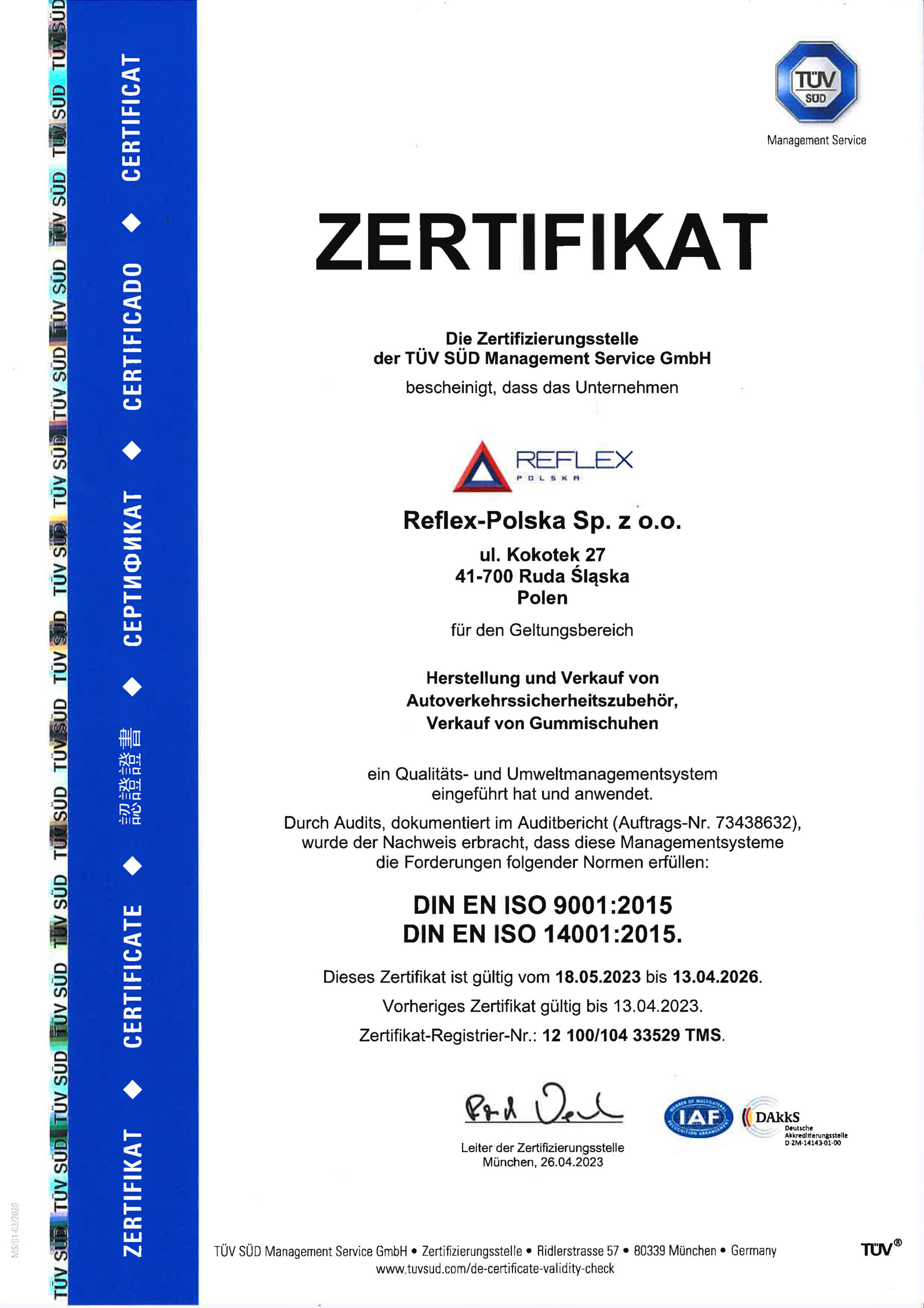 Certyfikat ISO do 2026 po niemiecku