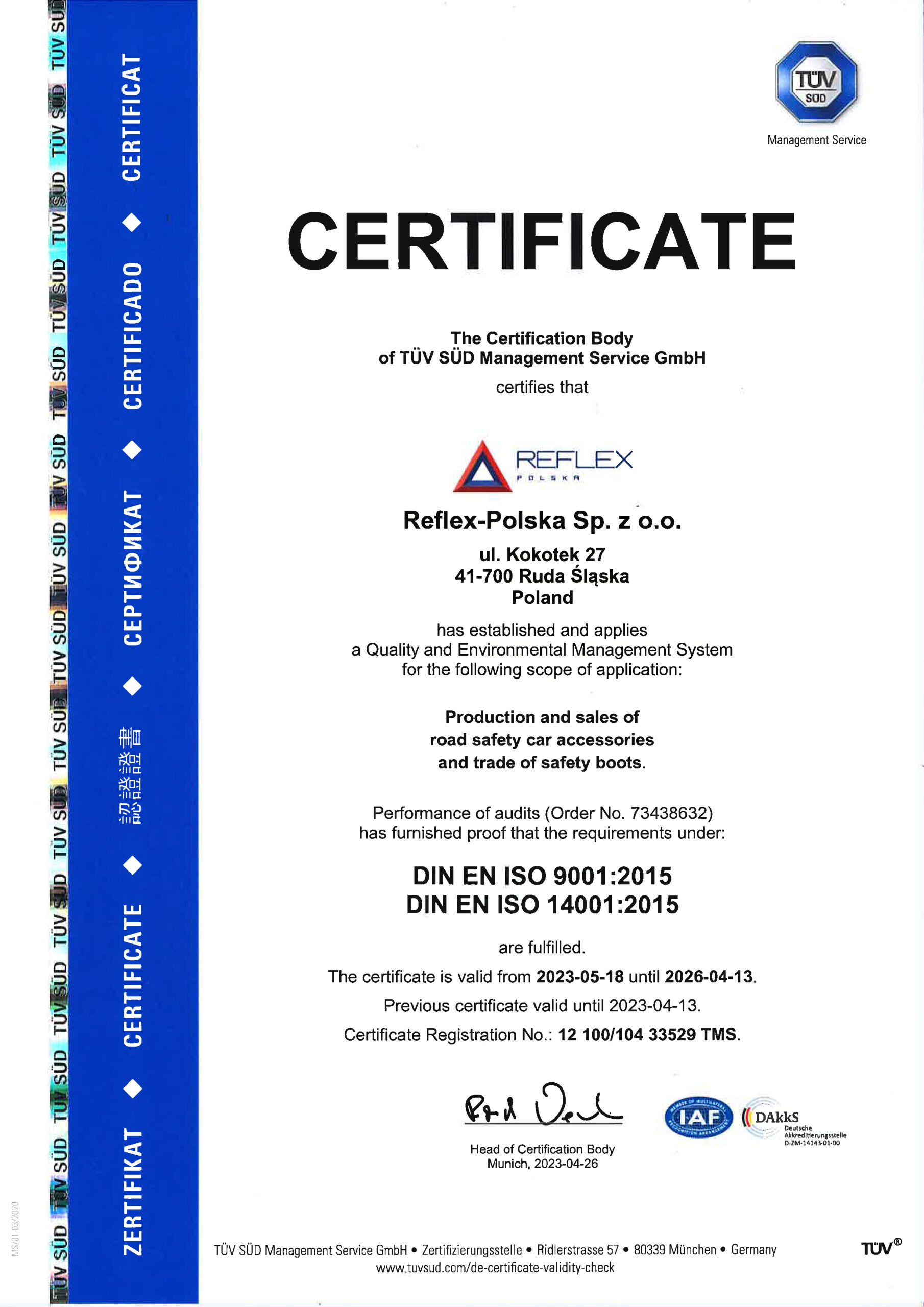 ISO 9001 and 14001 certificate
